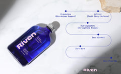Riven Probiotic Mouthwash pour into cup illustrating easy daily use.