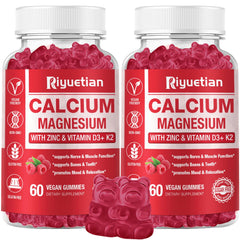 Riyuetian calcium gummies bottle front in raspberry flavor for bone support and daily wellness