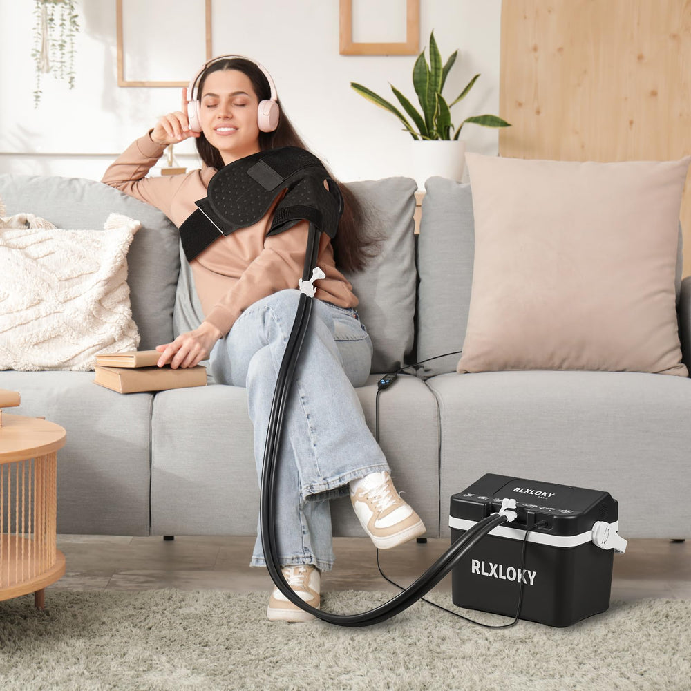 RLXLOKY 2.0 Basic Cold Therapy Unit with shoulder pad for hands-free targeted post-surgery comfort.