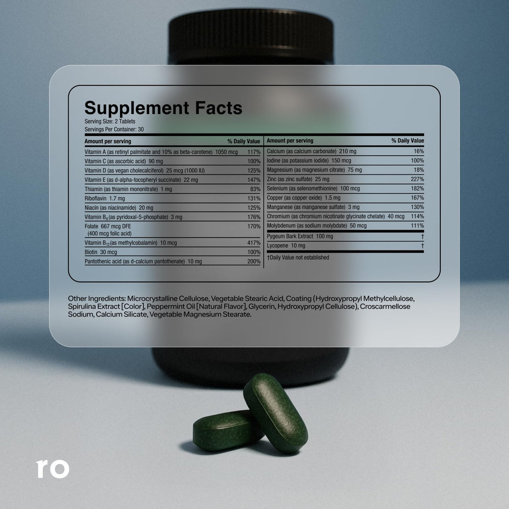 Ro Daily Multivitamin for Men packaging on shelf showing 60-day supply.