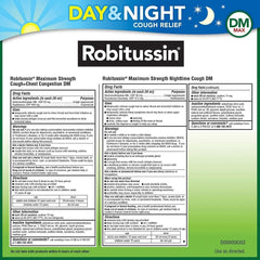 Robitussin DM Max day-night pack prepared for chest congestion relief and restful sleep.