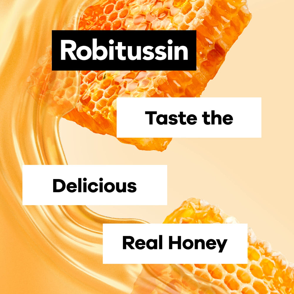 Robitussin Honey DM gluten-free label on the bottle.