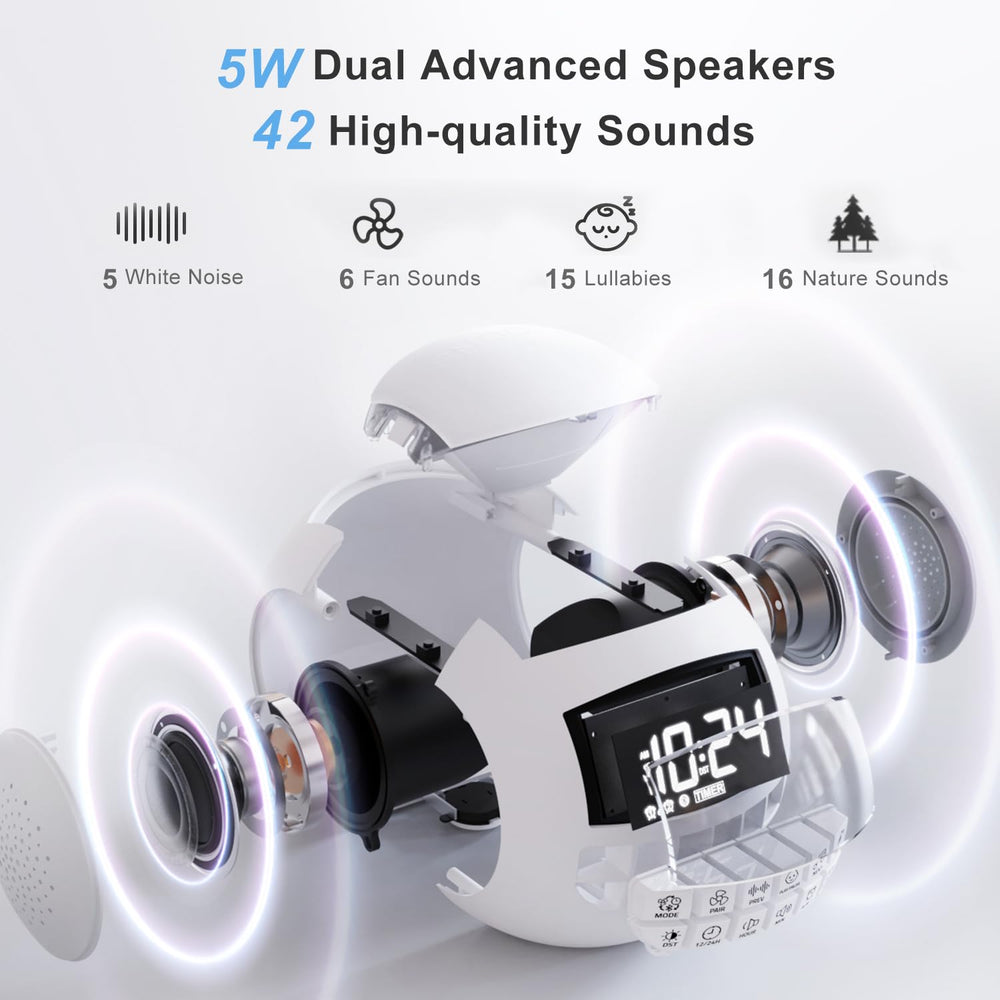 ROCAM 42 Sound Machine Bluetooth function image indicates wireless music and soothing sounds
