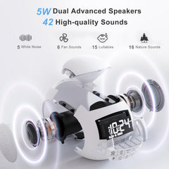 ROCAM 42 Sound Machine Bluetooth function image indicates wireless music and soothing sounds