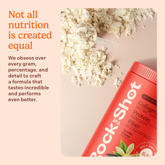 Rock the Shot GLP-1 Vanilla shake served with fruit, a nourishing daily option.