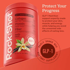 Rock the Shot GLP-1 Vanilla shake glass, convenient daily nutrition on the go.