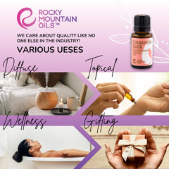 Rocky Mountain Oils Cinnamon Bark bottle shown with dropper for precise use.