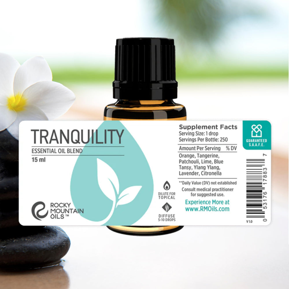 Rocky Mountain Oils Tranquility topical oil ready for soothing massage