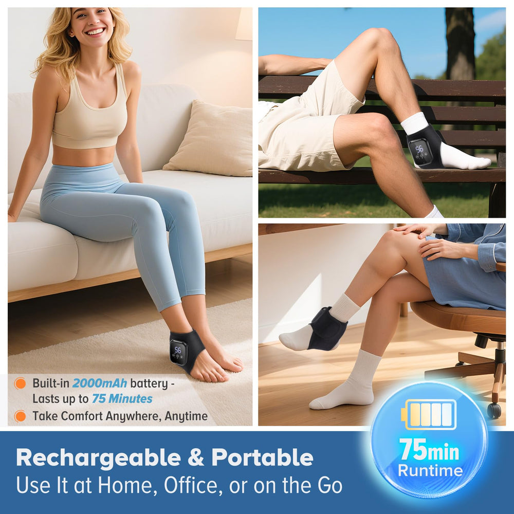 ROHVEMJ cordless foot ankle heating pad offers three vibration modes for customizable relief.