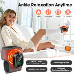 ROHVEMJ left ankle wrap in use delivers targeted heat therapy.