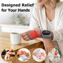 ROHVEMJ wrist massager shows heat and red light therapy for comfort.
