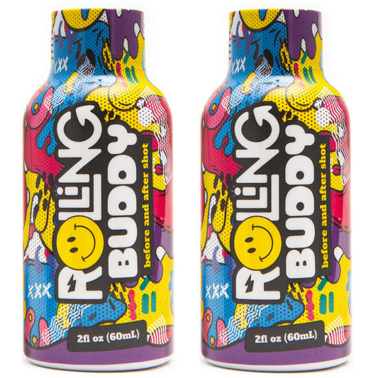 ROLLING BUDDY pre-shot bottle ready before a rave to support focus