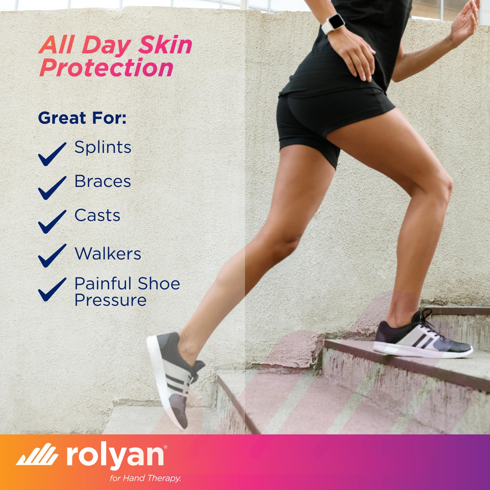 Rolyan moleskin padding applied under a brace to reduce friction during daily activities