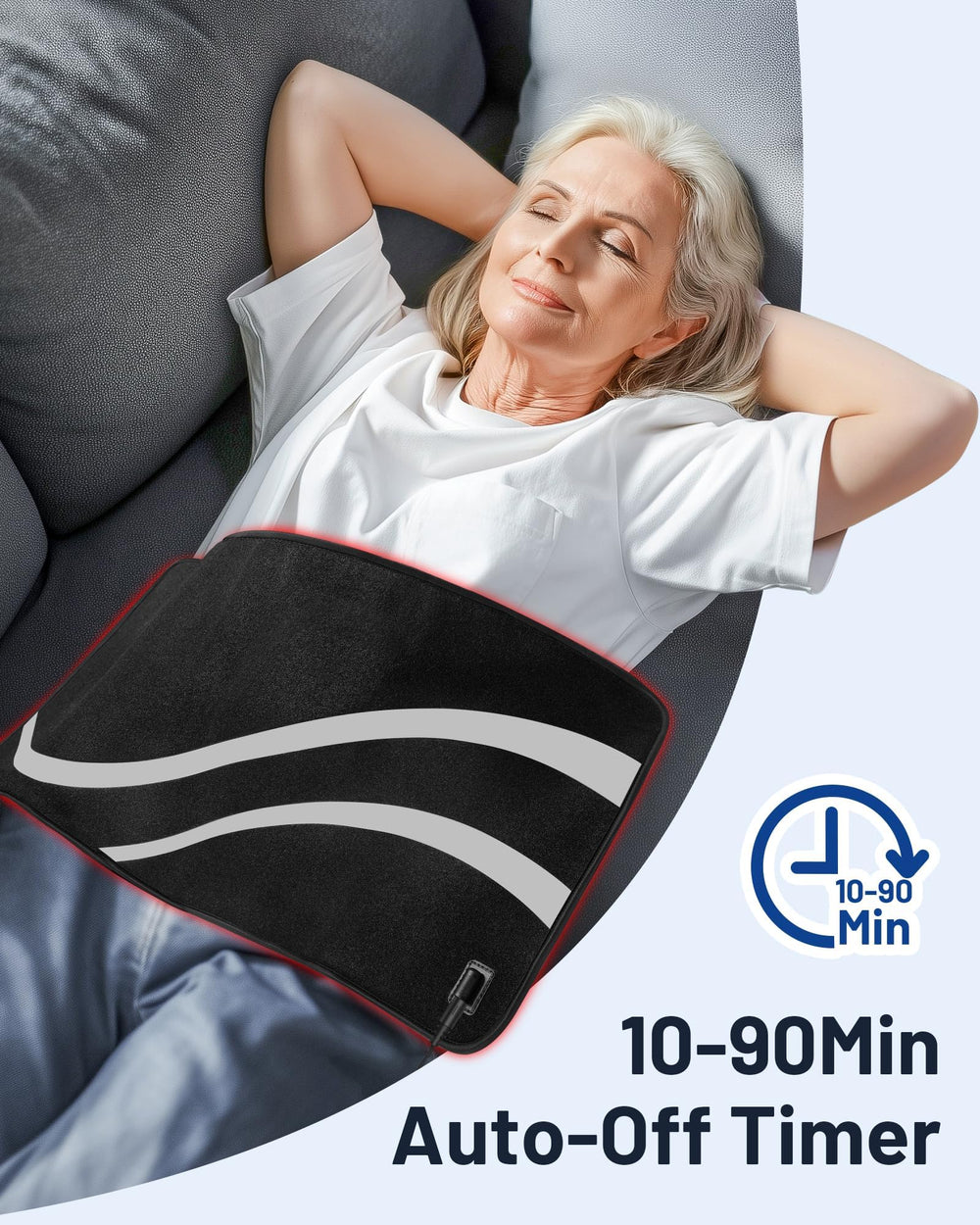 ROMISA therapy pad on abdomen for gentle, hands-free therapy