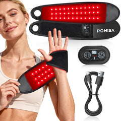 ROMISA red light therapy hand-wrist wrap delivering targeted relief and improved circulation.