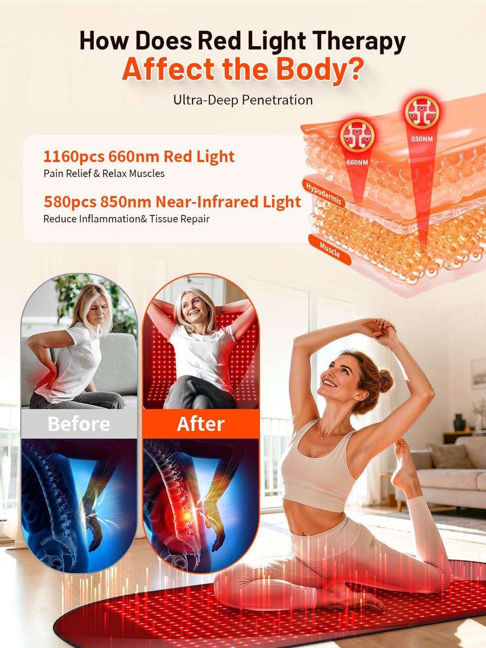 ROMISA red light therapy mat placed on a couch for convenient recovery.