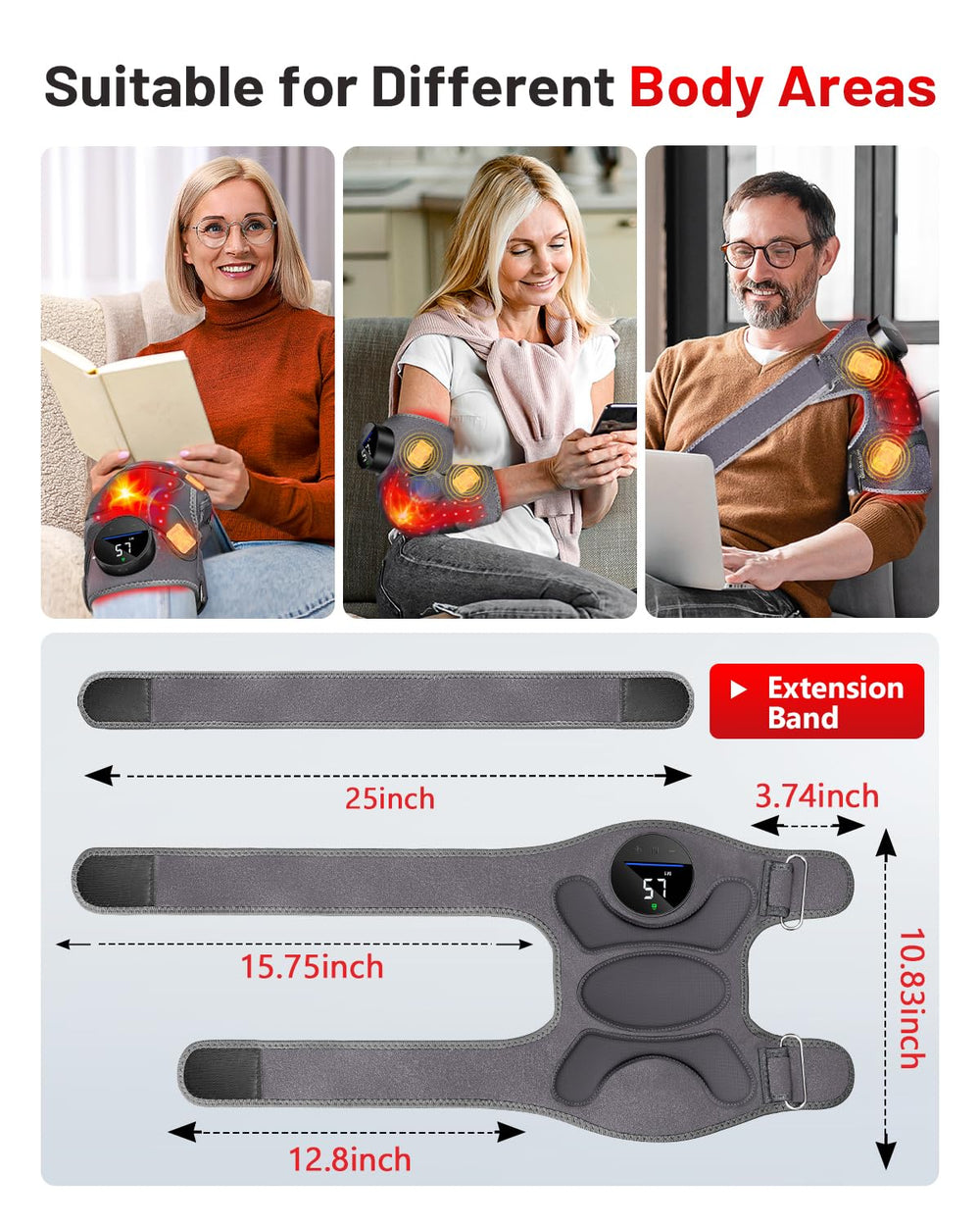 ROMISA extension strap adjusts to knee, elbow, and shoulder sizes.