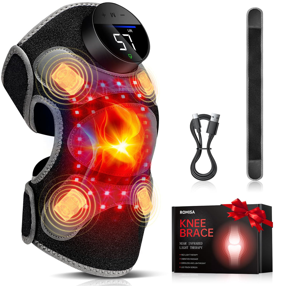 ROMISA Upgraded PRO knee brace front view for targeted red light therapy at the knee