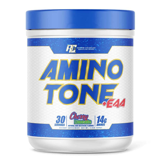 Ronnie Coleman Amino-Tone EAAs tub front with Cherry Limeade flavor for post-workout hydration