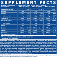 Ronnie Coleman King Mass XL nutrition facts table highlights calories and macros.