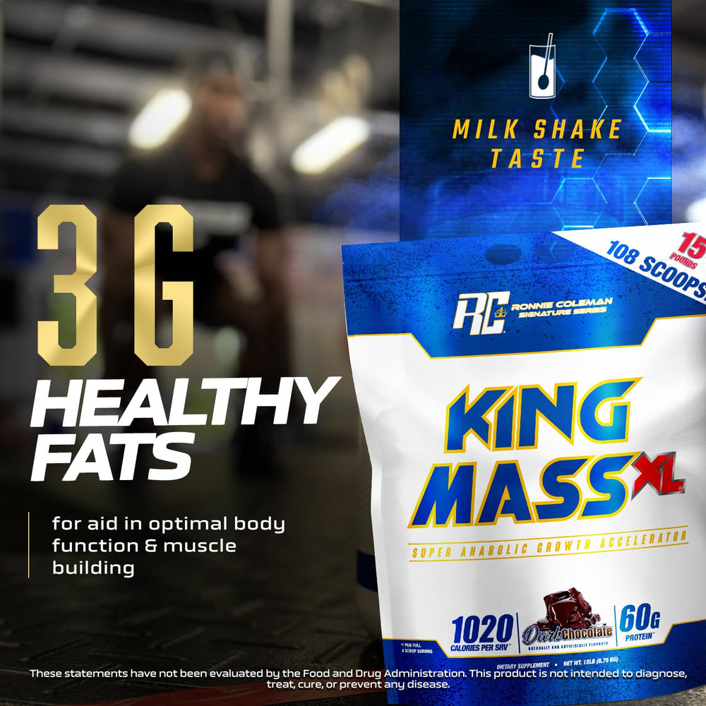 Ronnie Coleman Signature Series King Mass XL shake dissolving in milk for creamy post-workout fueling