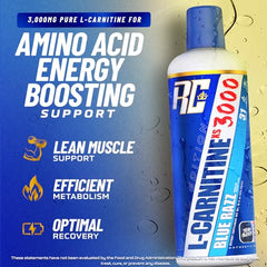 Ronnie Coleman Signature Series L-Carnitine XS 3000 label closeup shows 3000 mg per serving