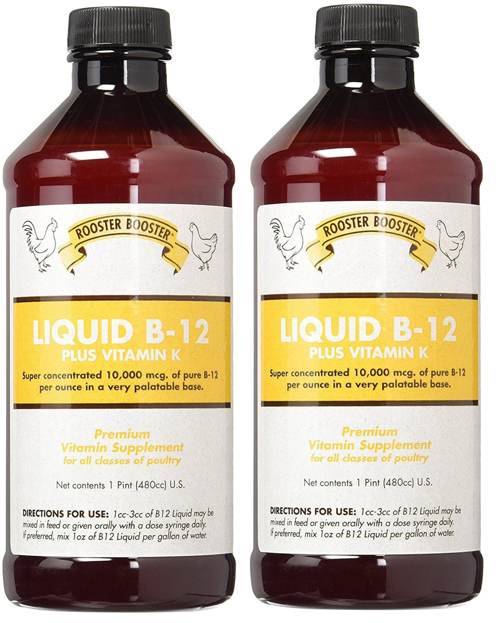 Rooster Booster B-12 Liquid 16 oz bottle powering poultry energy and appetite support.