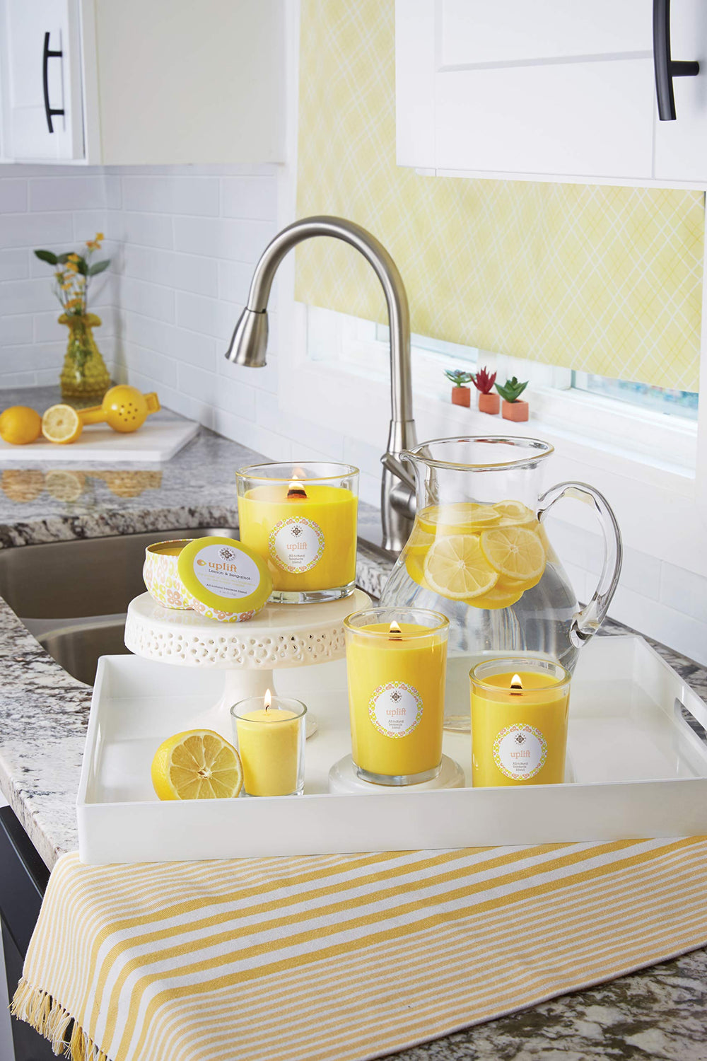 Vibrant yellow candle dye adds uplifting mood.
