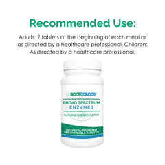 Rootcology enzyme formulation graphic explains broad digestive support benefits.