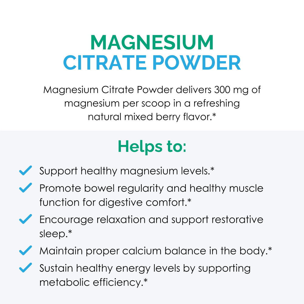 Rootcology magnesium citrate powder serving illustration, highlighting potential relaxation and routine use
