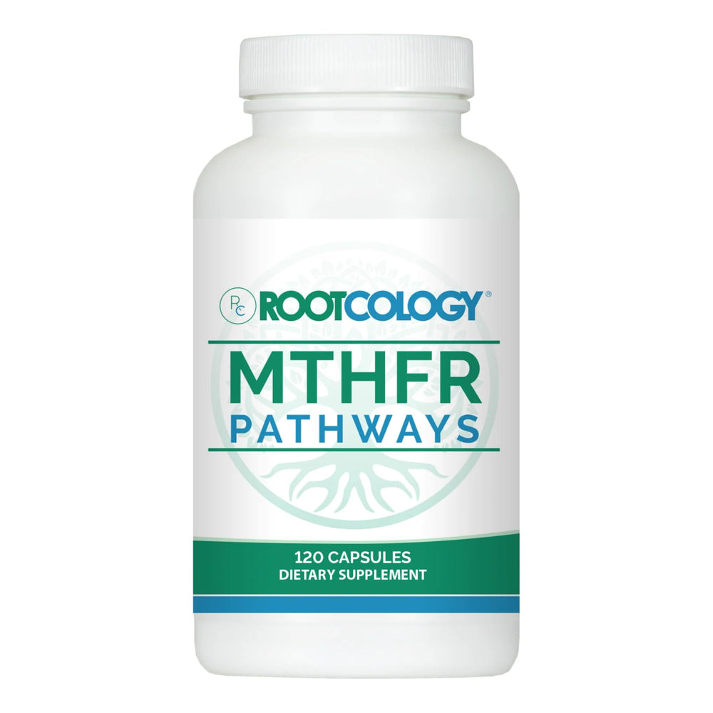 Rootcology MTHFR Pathways bottle front view supporting methylation and wellness