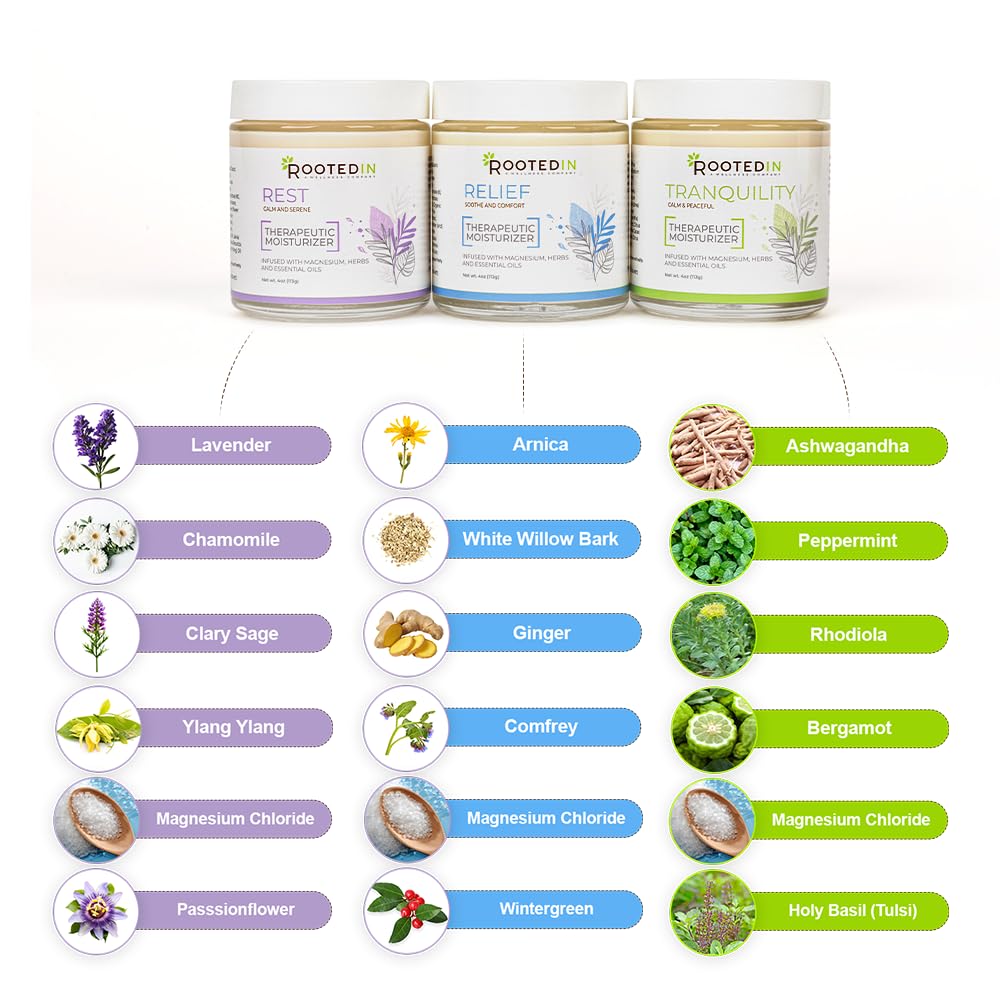 Rooted In aromatherapy oil blend bottle promotes relaxing routines.