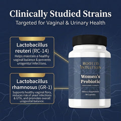 Rooted Intuition Women's Probiotic bottle pouring capsules into a hand