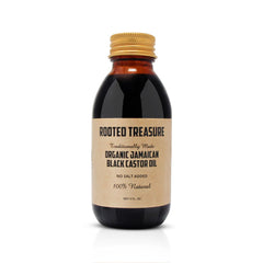 Rooted Treasure Jamaican Black Castor Oil 4oz bottle for natural hair moisture and shine