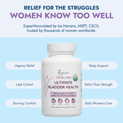 Product on shelf emphasizes a clean, organic bladder health solution for women.