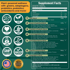 ROOTI Super Greens Gummies ingredients panel featuring whole-food blends