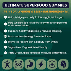ROOTI Super Greens Gummies serving size shown for easy daily intake