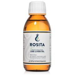 Rosita Real Foods cod liver oil pour showing pure, unprocessed nutrients.