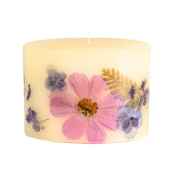 Rosy Rings Roman Lavender Candle close-up on wood for calming ambiance