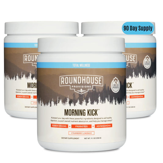 ROUNDHOUSE PROVISION Morning Kick bottle, ready for a quick daily greens ritual