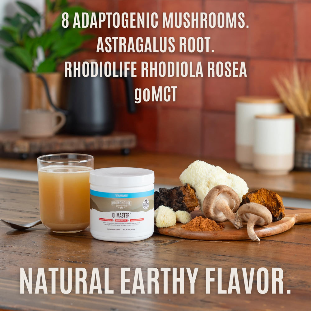 ROUNDHOUSE PROVISION Qi Master Adaptogen Blend scoop ready for quick boosts.