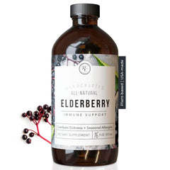 Rowe Casa Organics Elderberry Syrup bottle for daily immune support.