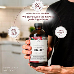 Glass of Rowe Casa Vitality with strawberries offers a refreshing energy lift.
