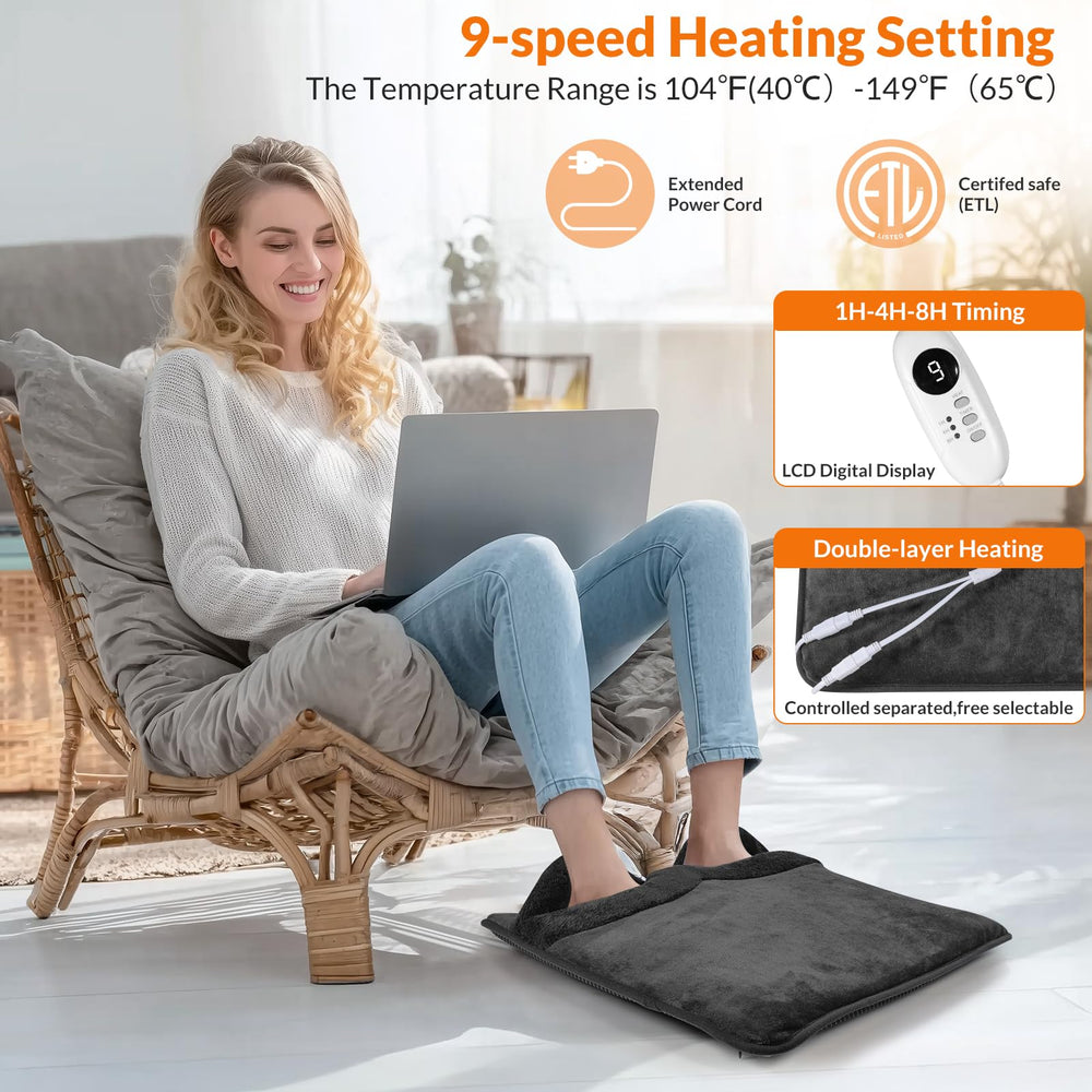 ROZEEYUU foot warmer displaying 9 heat levels for customizable comfort.