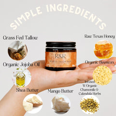 R&R Collective balm applied on hand showing skin nourishment.