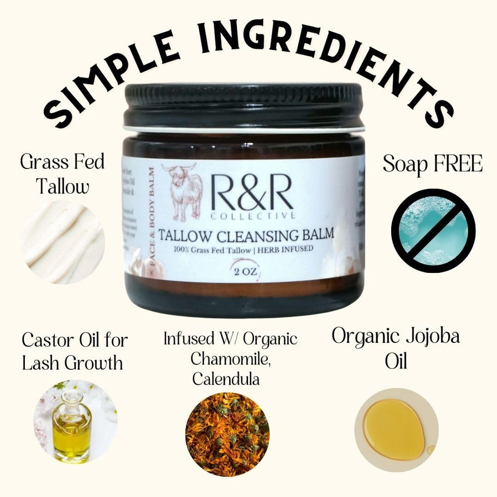 R&R Collective Tallow Cleansing Balm applied on skin to dissolve makeup
