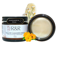 R&R Collective Tallow Cleansing Balm jar close-up for gentle makeup removal