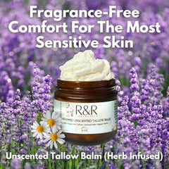 R&R Collective unscented whipped balm on arm shows gentle skin nourishment.