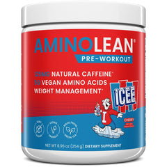 RSP NUTRITION AminoLean ICEE tub in cherry flavor showing a convenient workout energy option