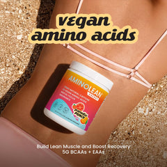 Close-up of vegan amino acids, green tea, and L-Carnitine ingredients